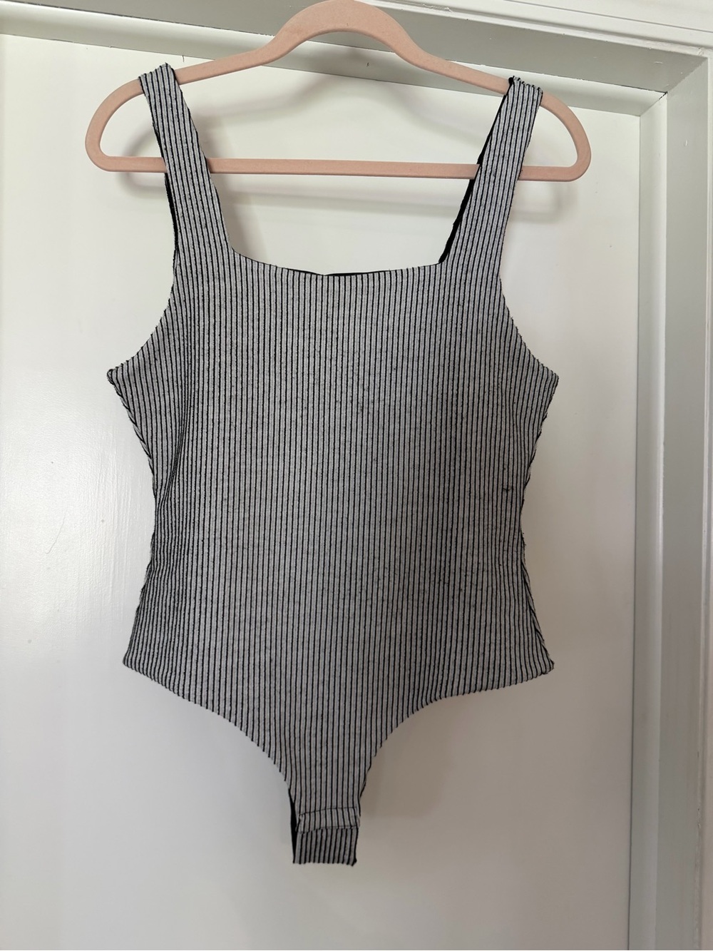 Striped Square Neck Ribbed Bodysuit